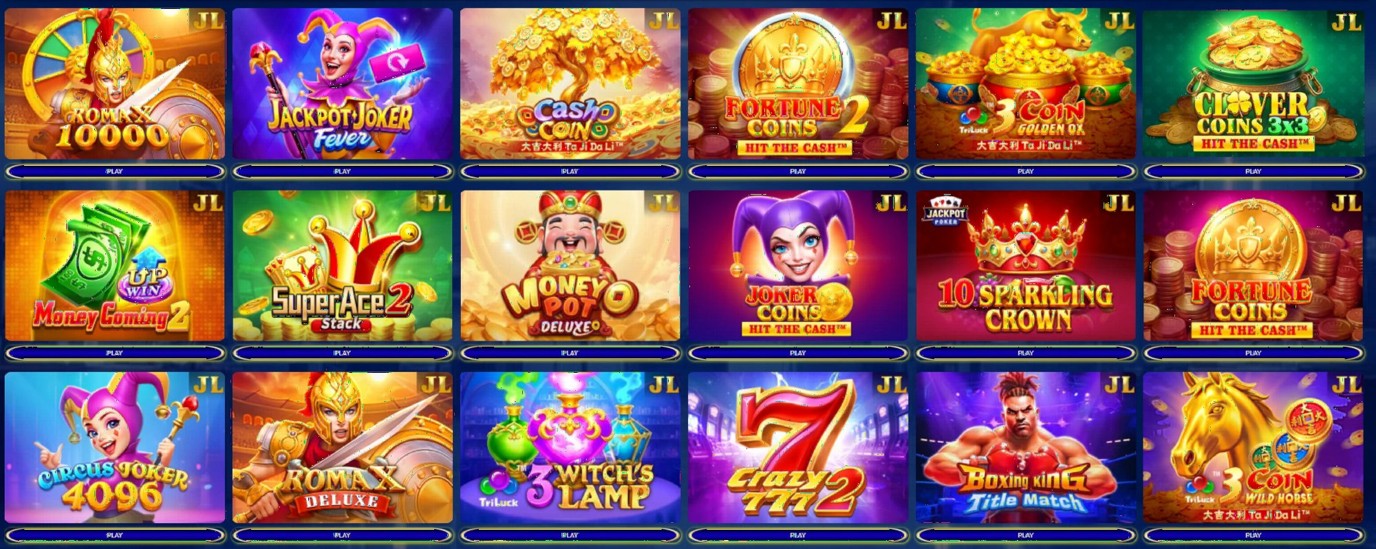 Diverse pokies selection interface